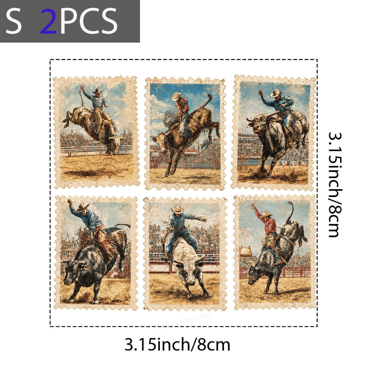 Western Heat Transfer Vintage Rodeo Bull Rider Postage Stamp Graphic for T Shirts Hoodies and Tote Bags - 8