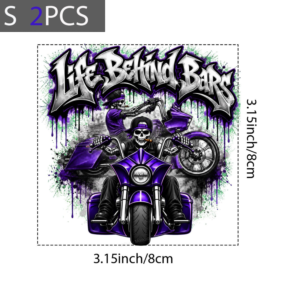 DTF Heat Transfer Life Behind Bars Skeleton Biker Purple Motorcycle Graphic for T Shirts Hoodies and Biker Apparel - 8