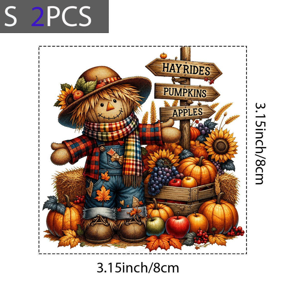 DTF Transfer Cute Fall Scarecrow with Pumpkins Sunflowers and Hayrides Sign Graphic for T Shirts Hoodies and Tote Bags - 8