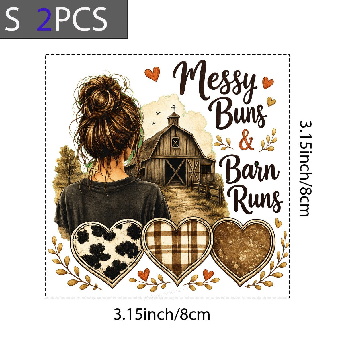 DTF Heat Transfer Messy Buns and Barn Runs Farm Girl Rustic Heart Graphic for T Shirts Hoodies and Tote Bags - 8