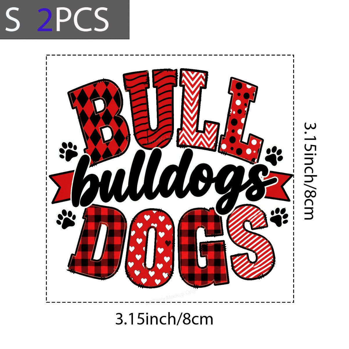 DTF Transfer Bull Bulldogs Dogs Red Plaid and Heart Graphic for T Shirts Hoodies and Tote Bags - 8