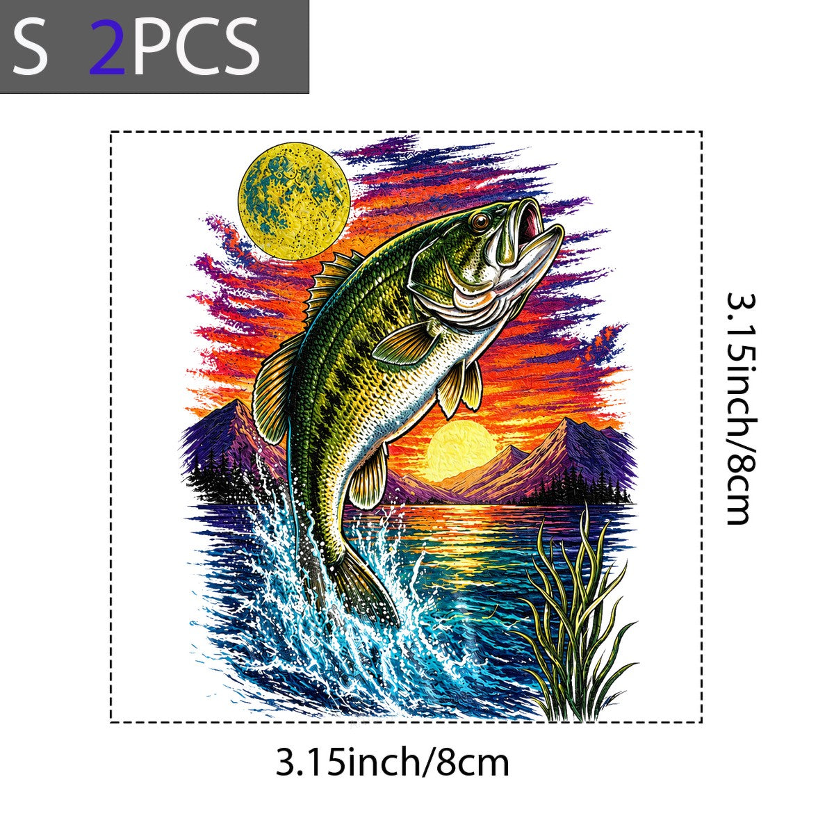 DTF Heat Transfer Jumping Bass Fish Sunset Lake Graphic for Fishing T Shirts Hoodies and Gifts - 8