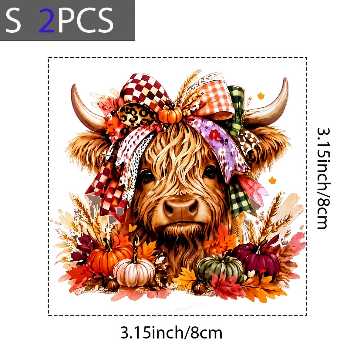 DTF Heat Transfer Highland Cow with Fall Pumpkins Plaid Bow Graphic for T Shirts Hoodies and Tote Bags - 8
