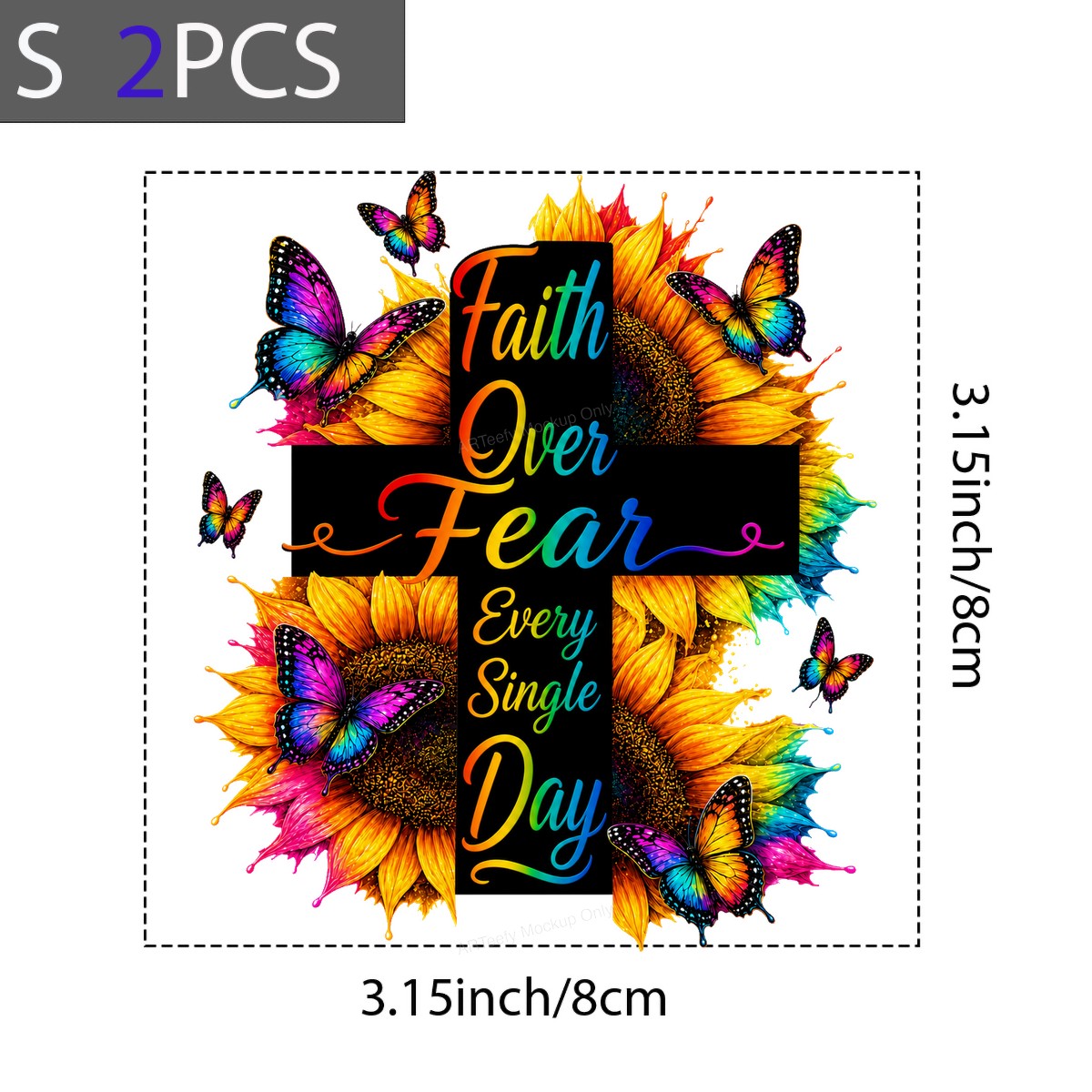 Christian Heat Transfer Faith Over Fear Every Single Day Cross with Sunflowers and Butterflies for T Shirts Hoodies and Tote Bags - 8