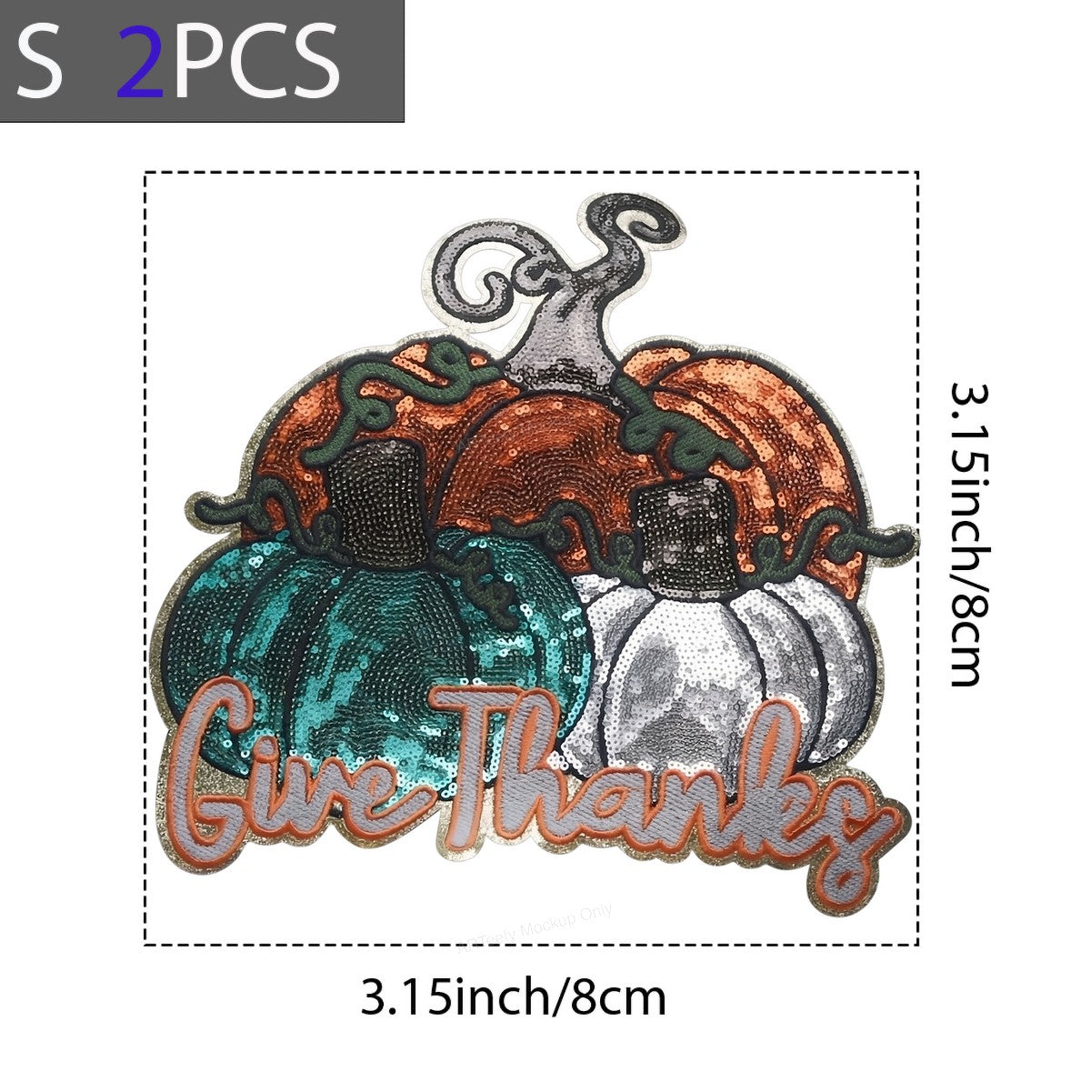 Heat Transfer Patch Give Thanks Sequin Pumpkins Graphic for Thanksgiving Shirts and Fall Apparel - 8
