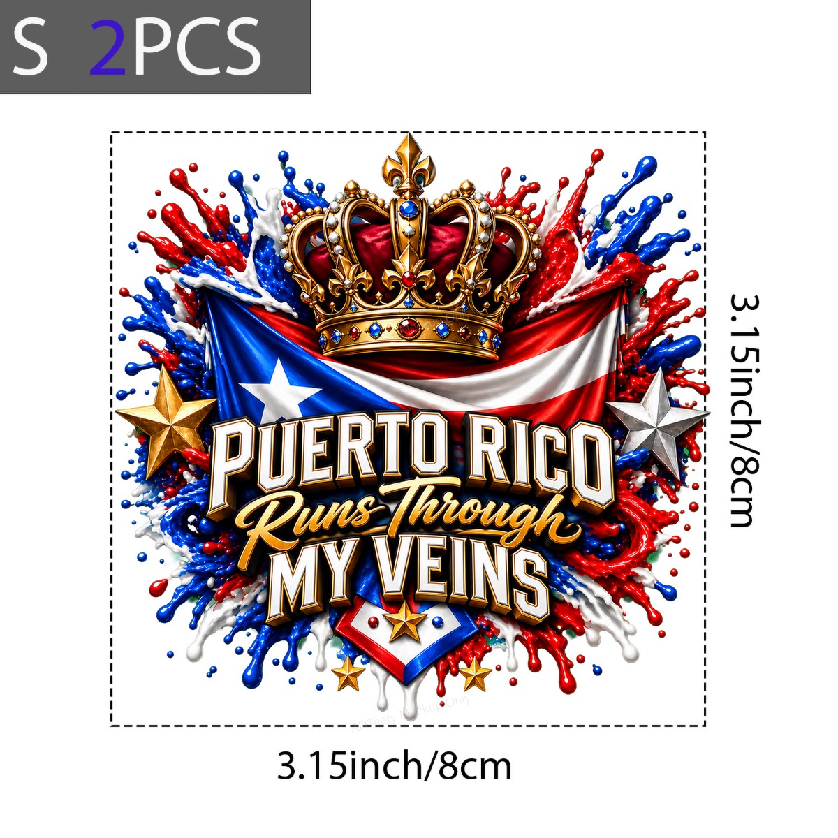 DTF Heat Transfer Puerto Rico Runs Through My Veins Crown and Flag Graphic for T Shirts Hoodies and Casual Wear - 8