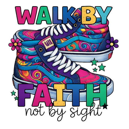 DTF Heat Transfer Iron On Sticker, Groovy Faith - Inspired Sneaker Graphic, for Spiritual Apparel and Fun Decor