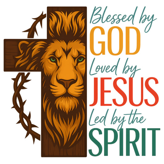 DTF Heat Transfer Iron On Sticker, Christian Lion Cross Art, Loved by JESUS Slogan for Spiritual Clothing
