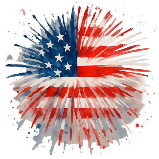 DTF Heat Transfer Iron On Sticker, Watercolor USA Flag Burst Graphic, For Patriotic Apparel And 4th Of July Decor