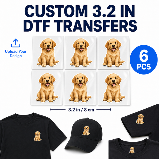 6 Custom DTF Transfers - 3.2" x 3.2" (8 x 8 cm)