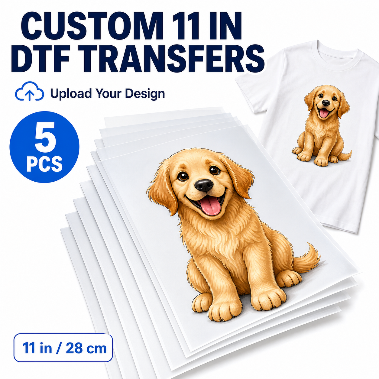 5 Custom DTF Transfers - 11" x 11" (28 x 28 cm)