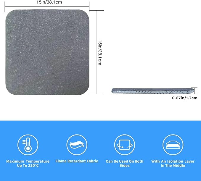 15"x15" Reversible Heat Press Mat for Cricut EasyPress/EasyPress 2 - Professional Insulating Pad for HTV Vinyl Transfer & Ironing Projects