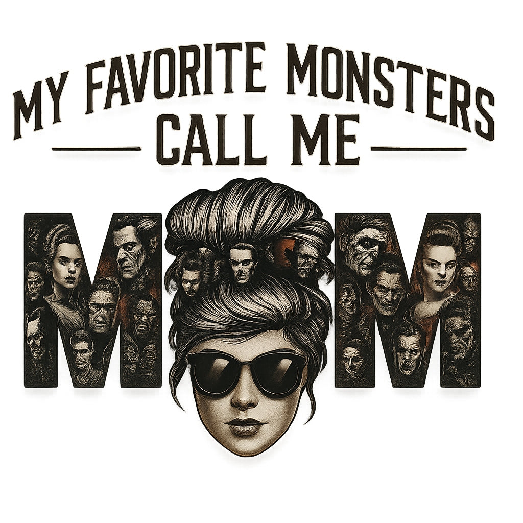 Vintage Monster Mom DTF Transfer，My Favorite Monsters Call Me Mom，Retro Horror Iron-On Heat Transfer for T-Shirts, Halloween, Mother’s Day, DIY Gifts