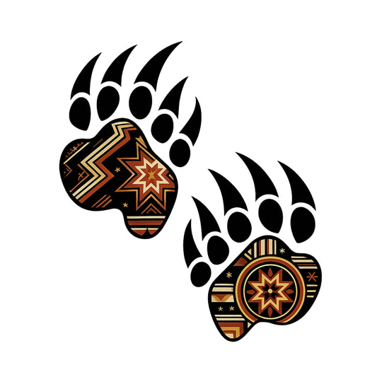 DTF Heat Transfer Iron On Sticker ，  Bear Paw Print, Tribal Ethnic Style, Geometric Star Patterns, for Clothing Jeans T-Shirt Boots Hat Bag Backpack