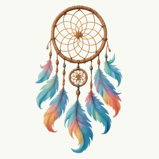 Boho Dreamcatcher DTF Transfer for T-Shirts ，  Vibrant Feather Heat Press Iron-On Patch ， DIY Clothing Decoration ， Watercolor Tribal Printable Decal ， Cute Spiritual Western Style