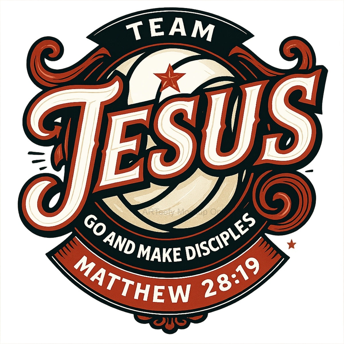 DTF Heat Transfer Iron On Sticker, Team Jesus Volleyball & Scripture Elements, For Faith Based Sports Apparel and Church Event Decor