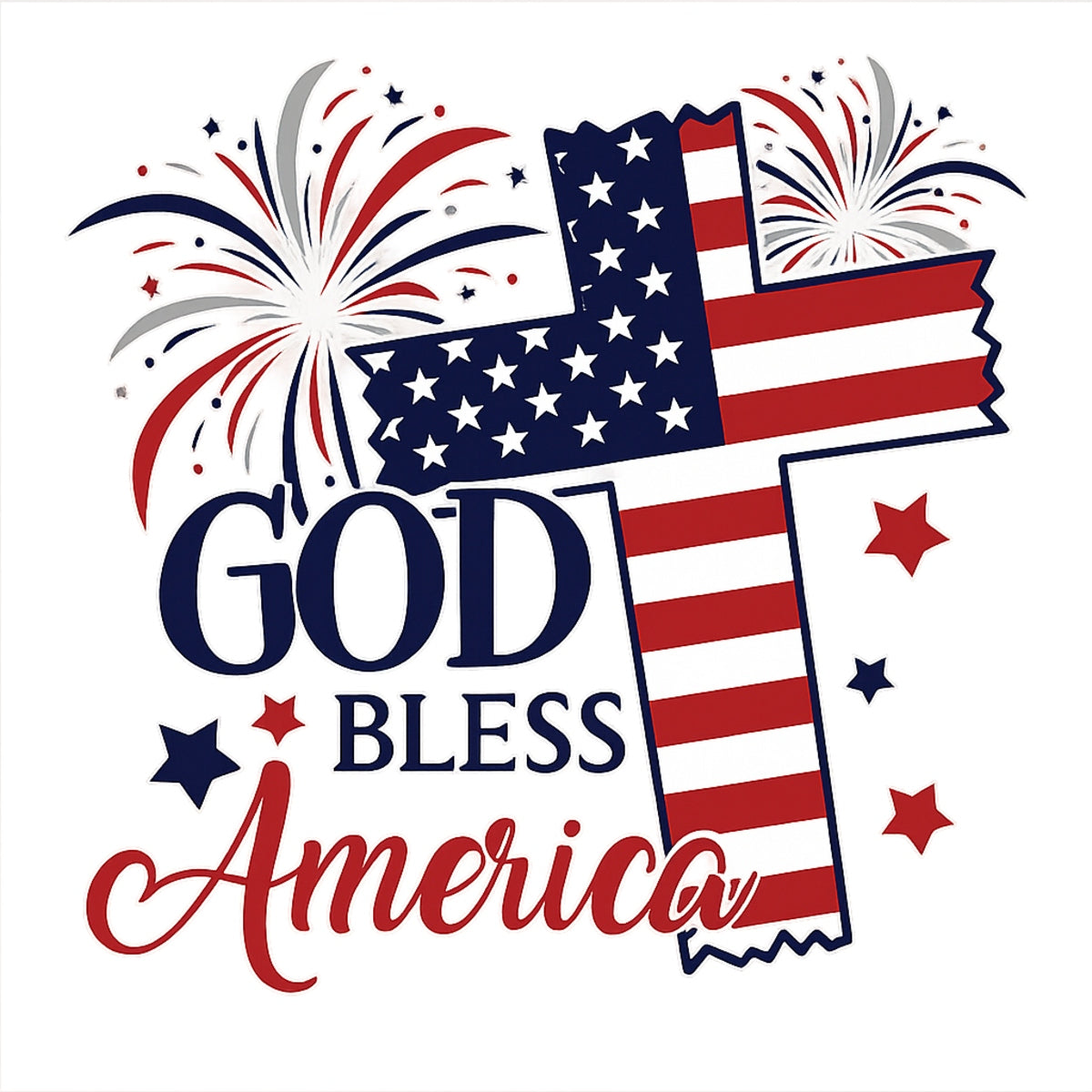 DTF Heat Transfer Iron On Sticker, Patriotic God Bless America Graphic, for 4th of July Apparel and Independence Day Decor