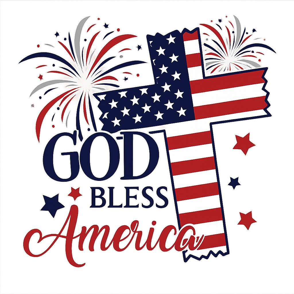 DTF Heat Transfer Iron On Sticker, Patriotic God Bless America Graphic, for 4th of July Apparel and Independence Day Decor