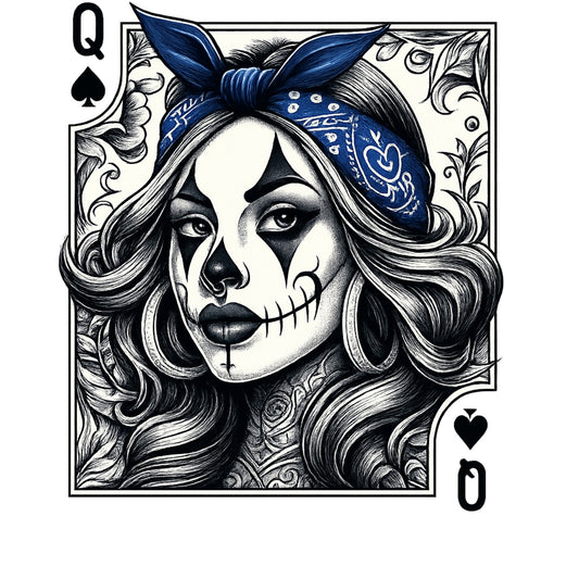 DTF Heat Transfer Iron On Sticker, Tattoo Style Queen Of Spades Graphic, For Edgy Apparel And Tattoo  Art Decor