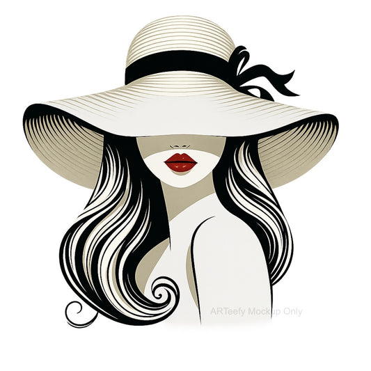 DTF Heat Transfer Iron On Sticker, Stylish Lady With Wide Brimmed Hat Graphic, For Fashion  Forward Apparel And Chic Decor