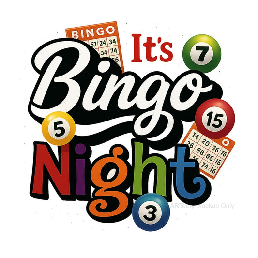 DTF Heat Transfer Iron On Sticker, Fun Bingo Night Graphic, For Game Themed Apparel And Party Decor