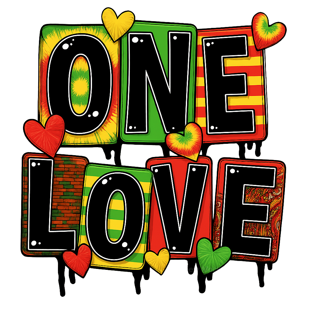 DTF Heat Transfer Iron On Sticker, Colorful ONE LOVE Graphic, For Reggae  Vibe Apparel And Music Themed Decor