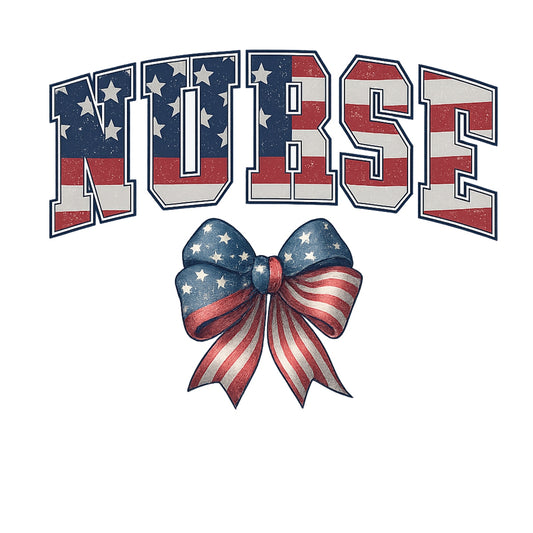 DTF Heat Transfer Iron On Sticker, Patriotic Nurse American Flag Bow Design, for Nurse Apparel and Patriotic Medical Merch