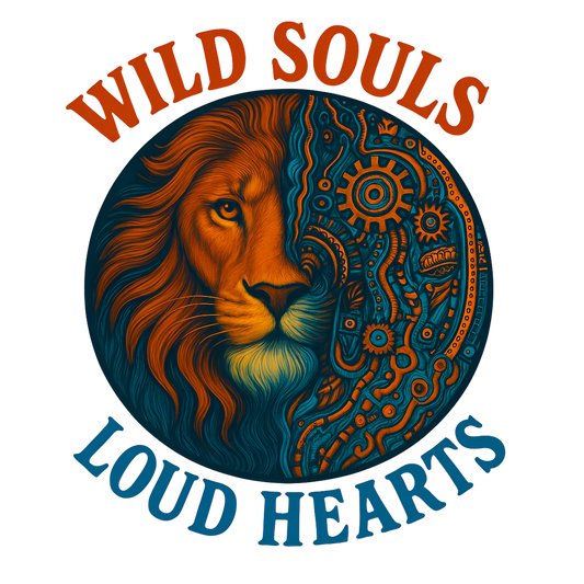 Wild Soul Lion DTF Iron-On Transfer,  Steampunk Mechanical Animal Patch for T-Shirts, Hoodies, Jackets,  Loud Heart Boho Punk Y2K Heat Press Decal