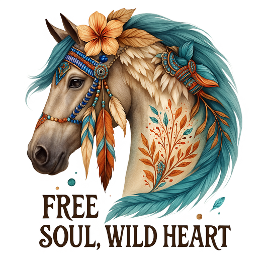 Colorful Horse "Free Soul, Wild Heart"  Designs DIY Iron-On Transfer Stickers ， Washable, Heat Press Decals for T-Shirts