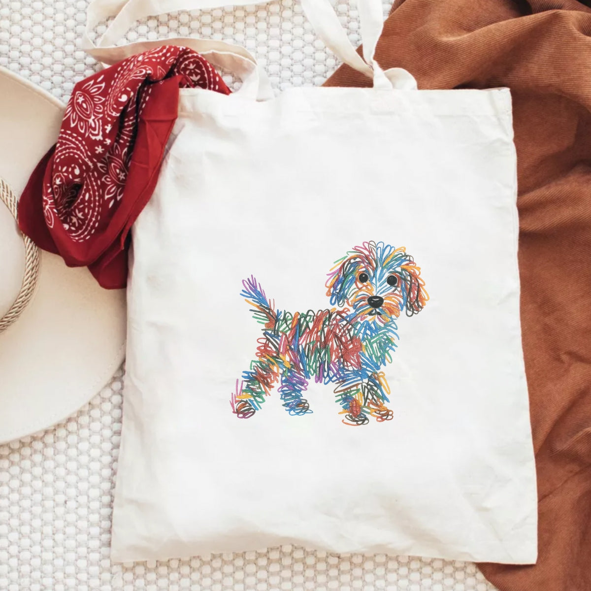 DTF Heat Transfer Iron On Sticker, Colorful Doodle Dog Graphic, For Artistic Apparel And Pet, Lover Decor