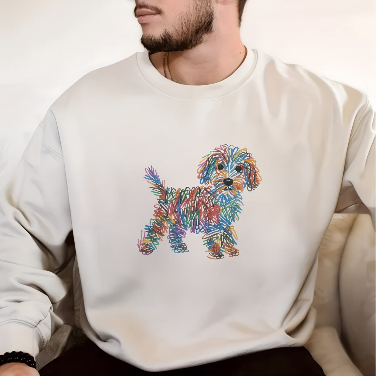DTF Heat Transfer Iron On Sticker, Colorful Doodle Dog Graphic, For Artistic Apparel And Pet, Lover Decor