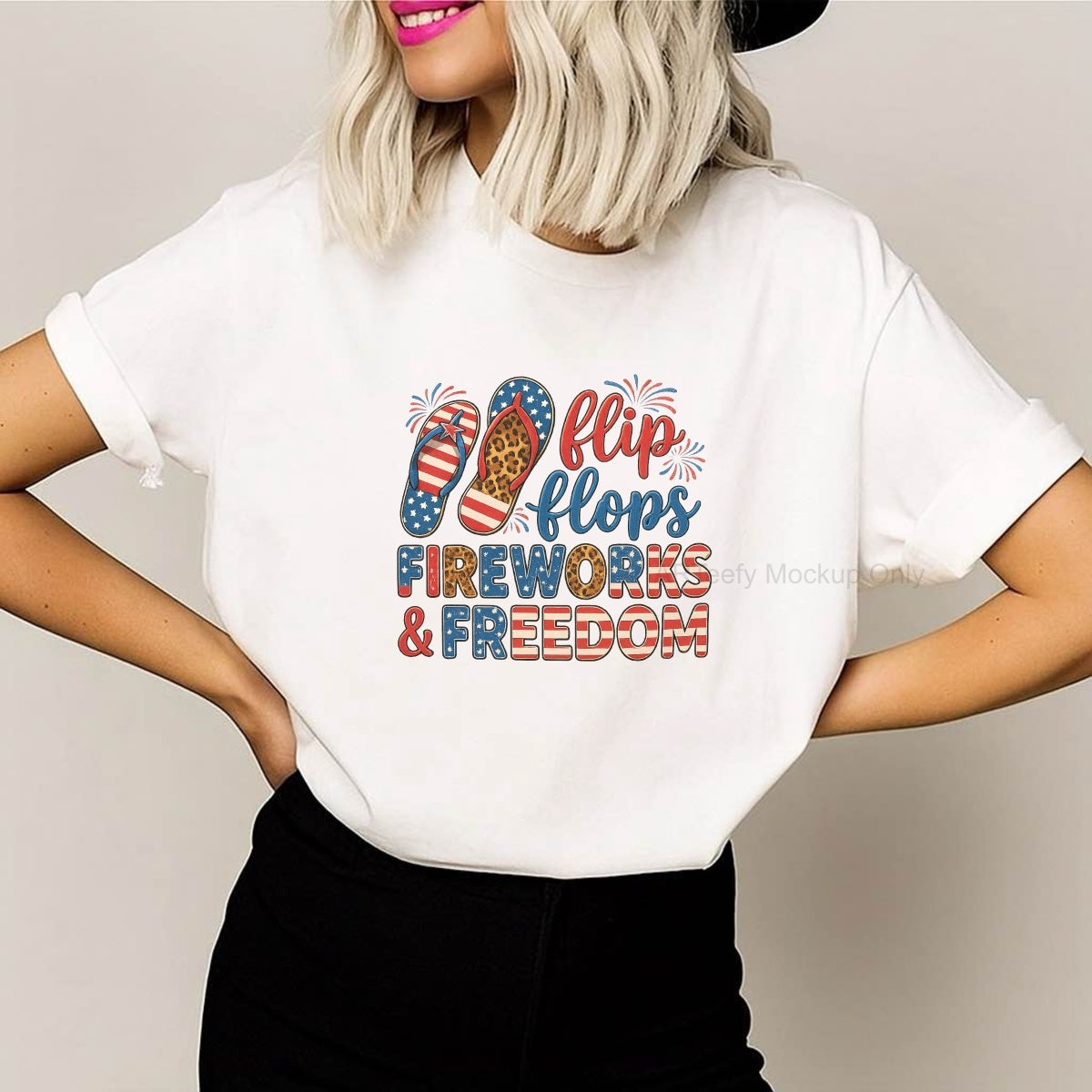 DTF Heat Transfer Iron On Sticker, Patriotic Flip  Flops & Festive Elements Graphic, For USA Holiday Apparel And Independence Day Decor