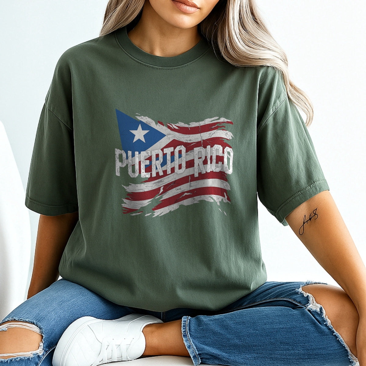 DTF Heat Transfer Iron On Sticker, Puerto Rico Flag Retro Graphic, for Cultural Pride Apparel and Heritage Decor