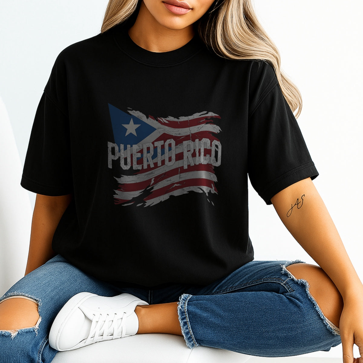 DTF Heat Transfer Iron On Sticker, Puerto Rico Flag Retro Graphic, for Cultural Pride Apparel and Heritage Decor