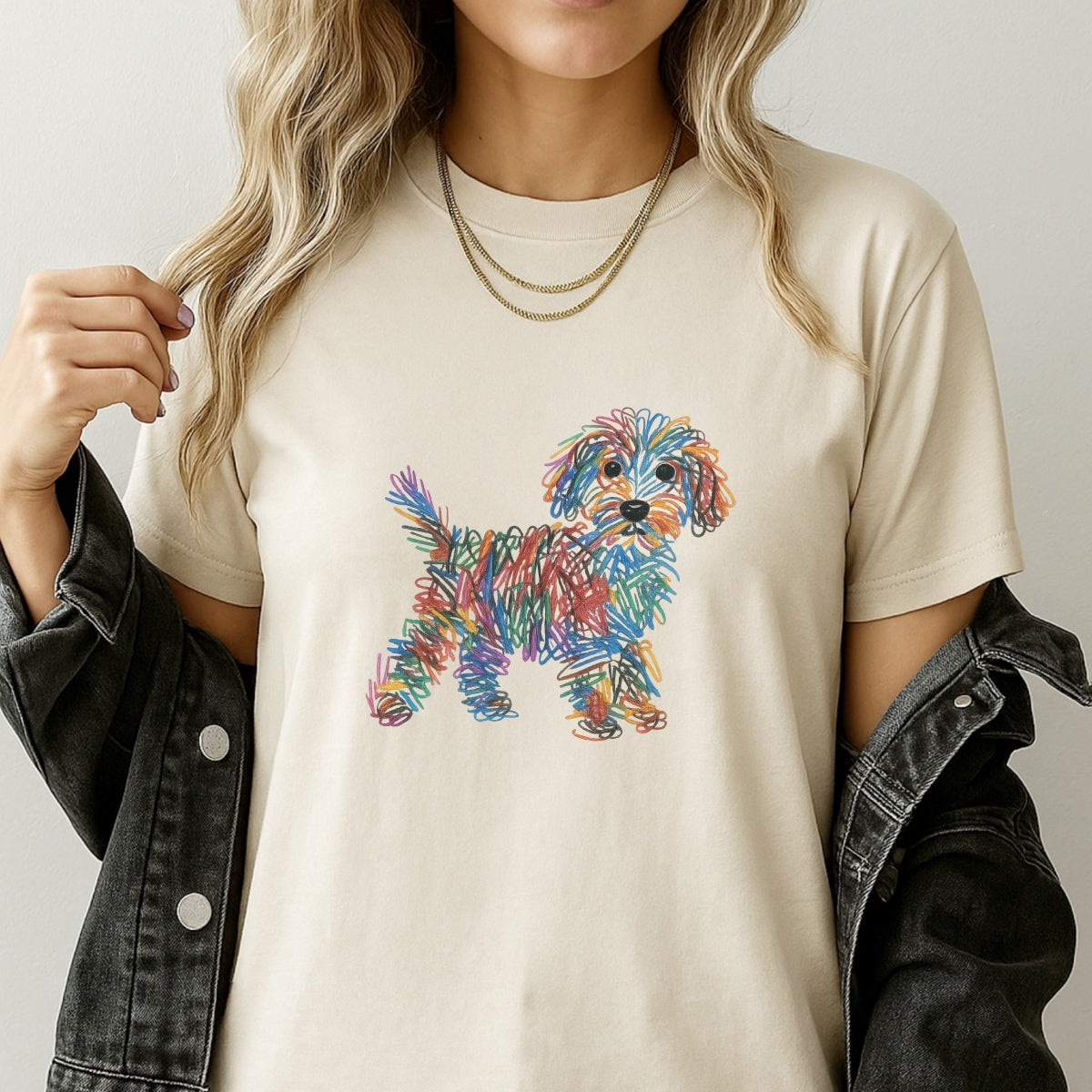 DTF Heat Transfer Iron On Sticker, Colorful Doodle Dog Graphic, For Artistic Apparel And Pet, Lover Decor