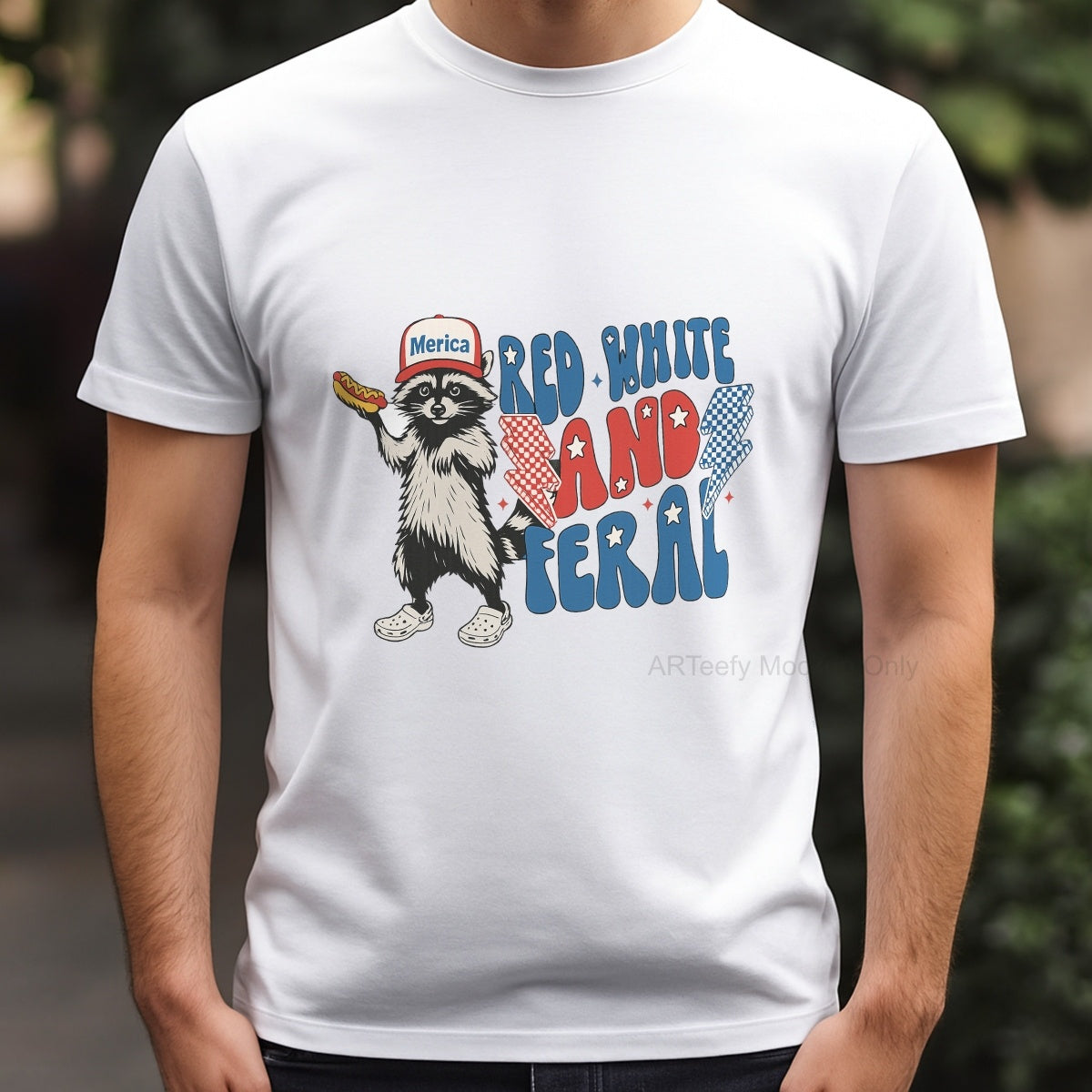 DTF Heat Transfer Transfer Iron On Sticker, Patriotic  Themed Raccoon & Slogan Graphic, For Fourth of July Apparel And Patriotic Party Decor