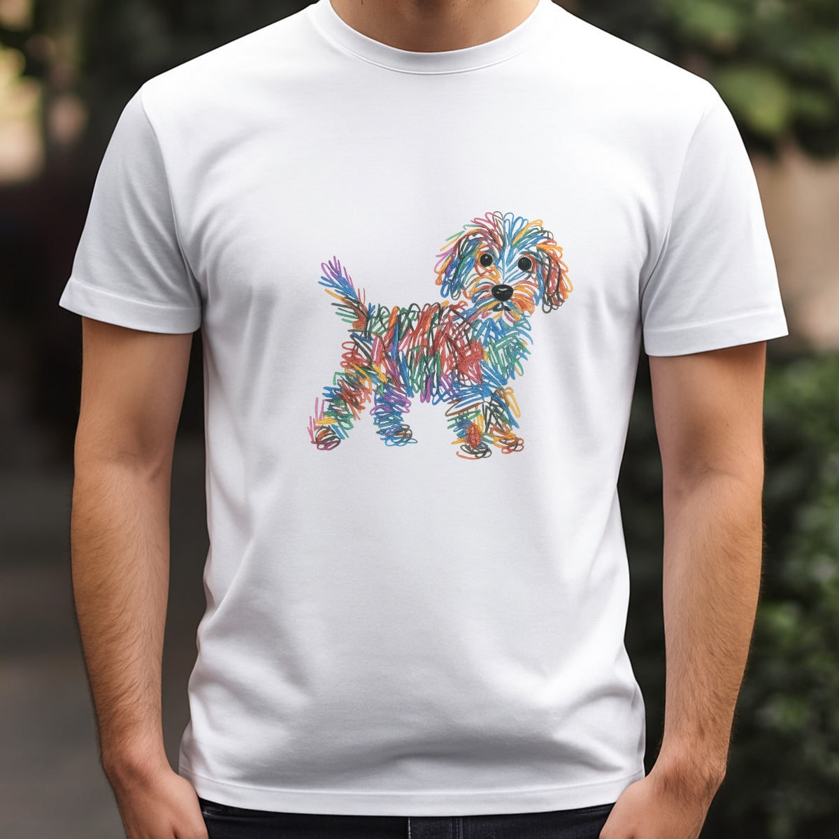 DTF Heat Transfer Iron On Sticker, Colorful Doodle Dog Graphic, For Artistic Apparel And Pet, Lover Decor