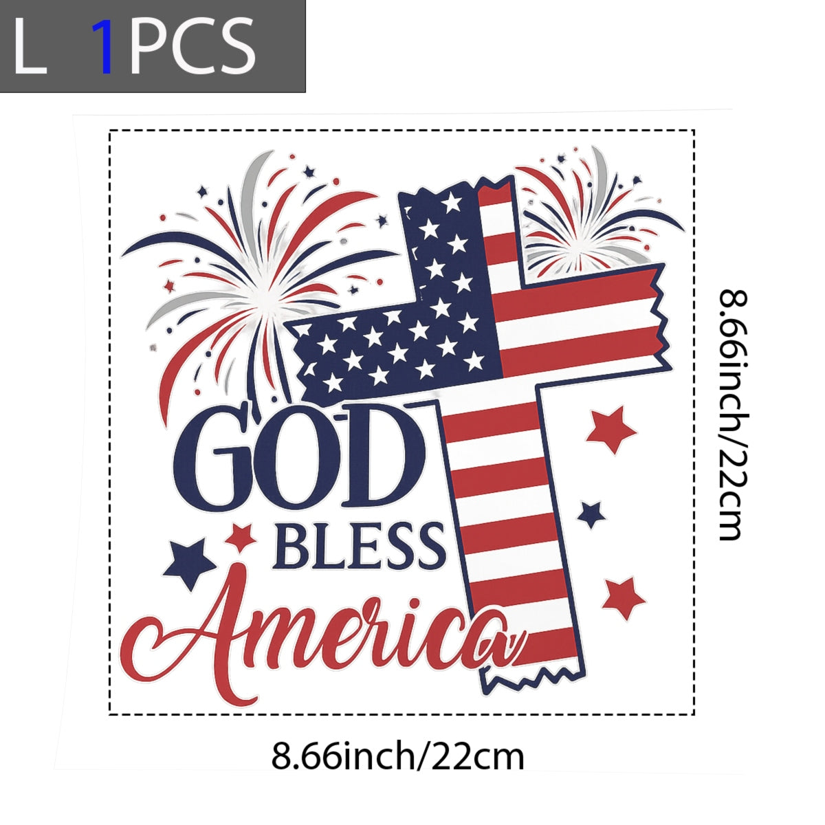DTF Heat Transfer Iron On Sticker, Patriotic God Bless America Graphic, for 4th of July Apparel and Independence Day Decor