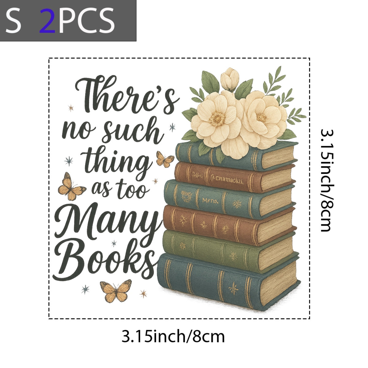 DTF Heat Transfer Iron On Sticker，Vintage Book Stack with Flowers & Butterflies Design for Book Lovers, Aesthetic Library Decor, DIY Reading Shirt or Tote