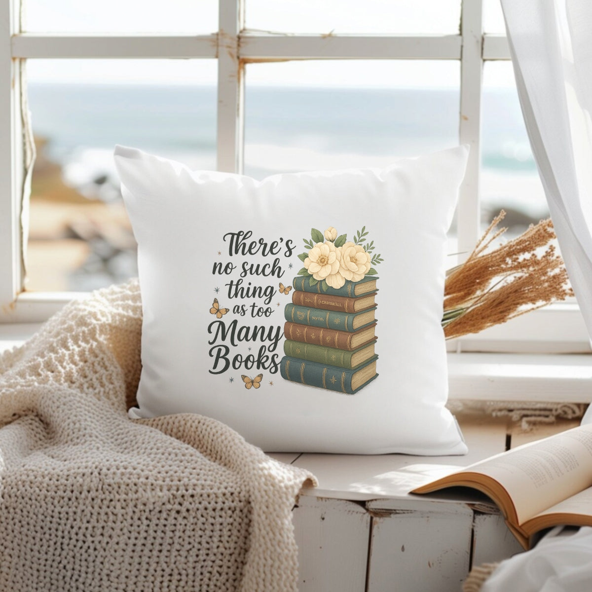 DTF Heat Transfer Iron On Sticker，Vintage Book Stack with Flowers & Butterflies Design for Book Lovers, Aesthetic Library Decor, DIY Reading Shirt or Tote
