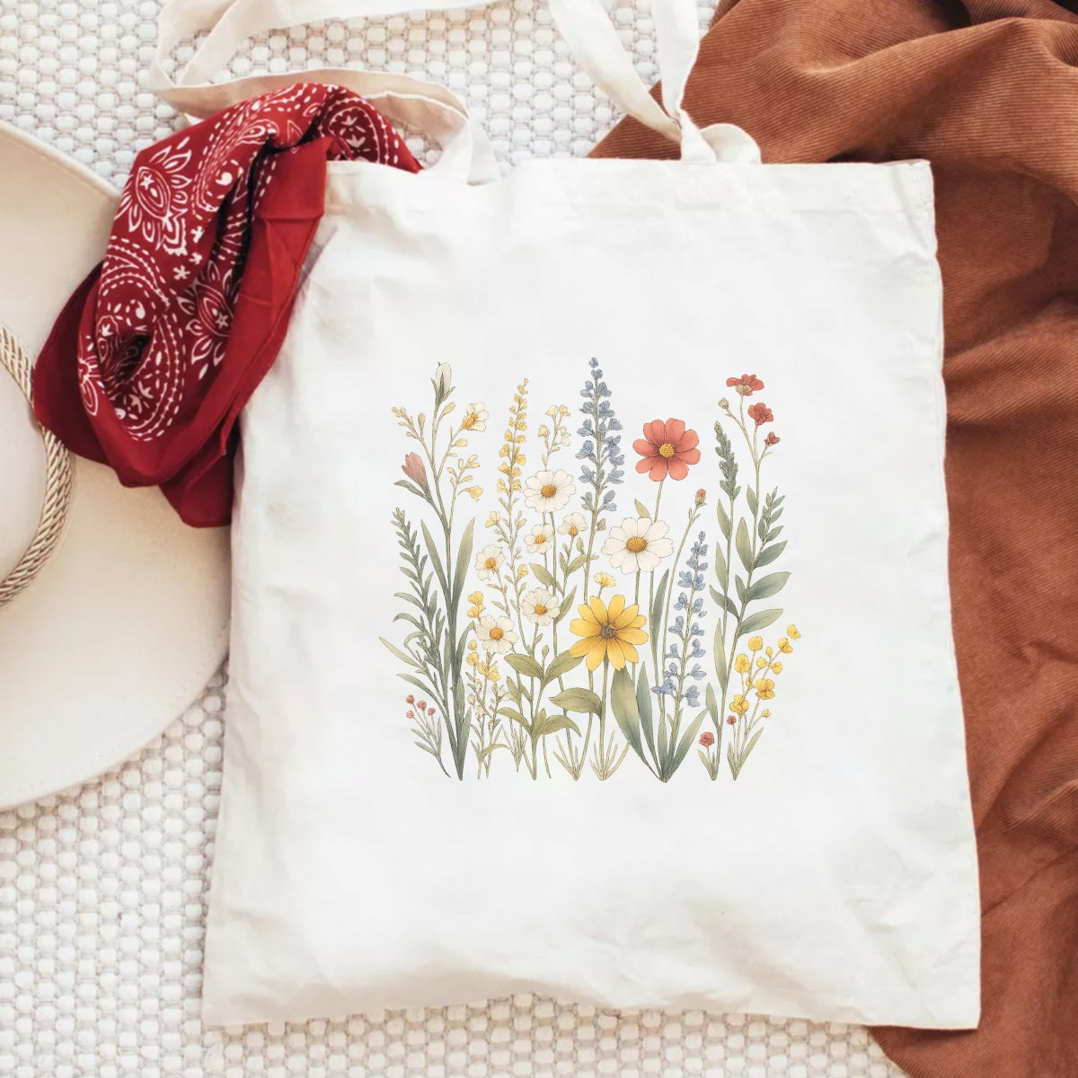 Wildflower DTF Transfer for T-Shirts ， Vintage Botanical Floral Iron-On Decal,  Full Color Waterproof Heat Press Sticker for DIY Shirts, Bags