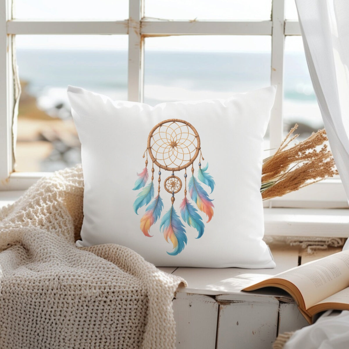 Boho Dreamcatcher DTF Transfer for T-Shirts ，  Vibrant Feather Heat Press Iron-On Patch ， DIY Clothing Decoration ， Watercolor Tribal Printable Decal ， Cute Spiritual Western Style