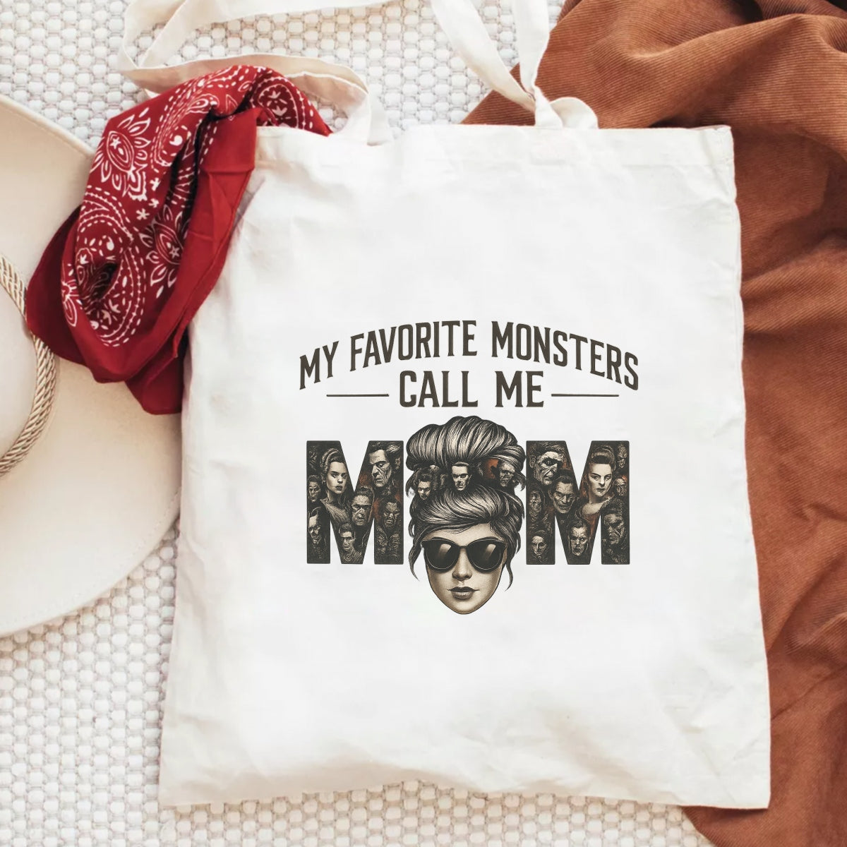 Vintage Monster Mom DTF Transfer，My Favorite Monsters Call Me Mom，Retro Horror Iron-On Heat Transfer for T-Shirts, Halloween, Mother’s Day, DIY Gifts