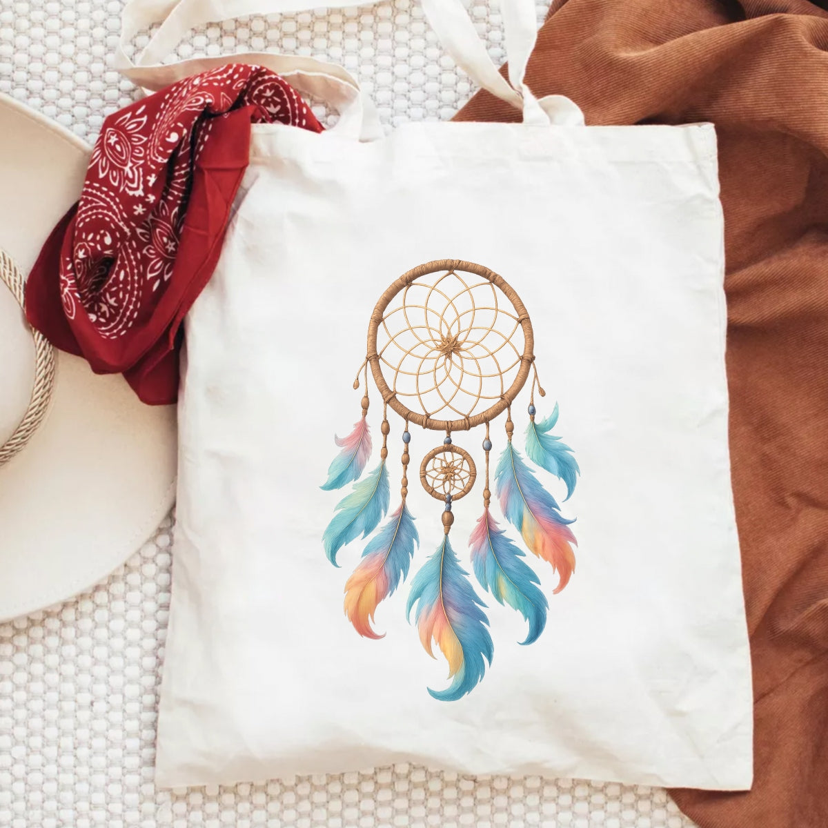 Boho Dreamcatcher DTF Transfer for T-Shirts ，  Vibrant Feather Heat Press Iron-On Patch ， DIY Clothing Decoration ， Watercolor Tribal Printable Decal ， Cute Spiritual Western Style