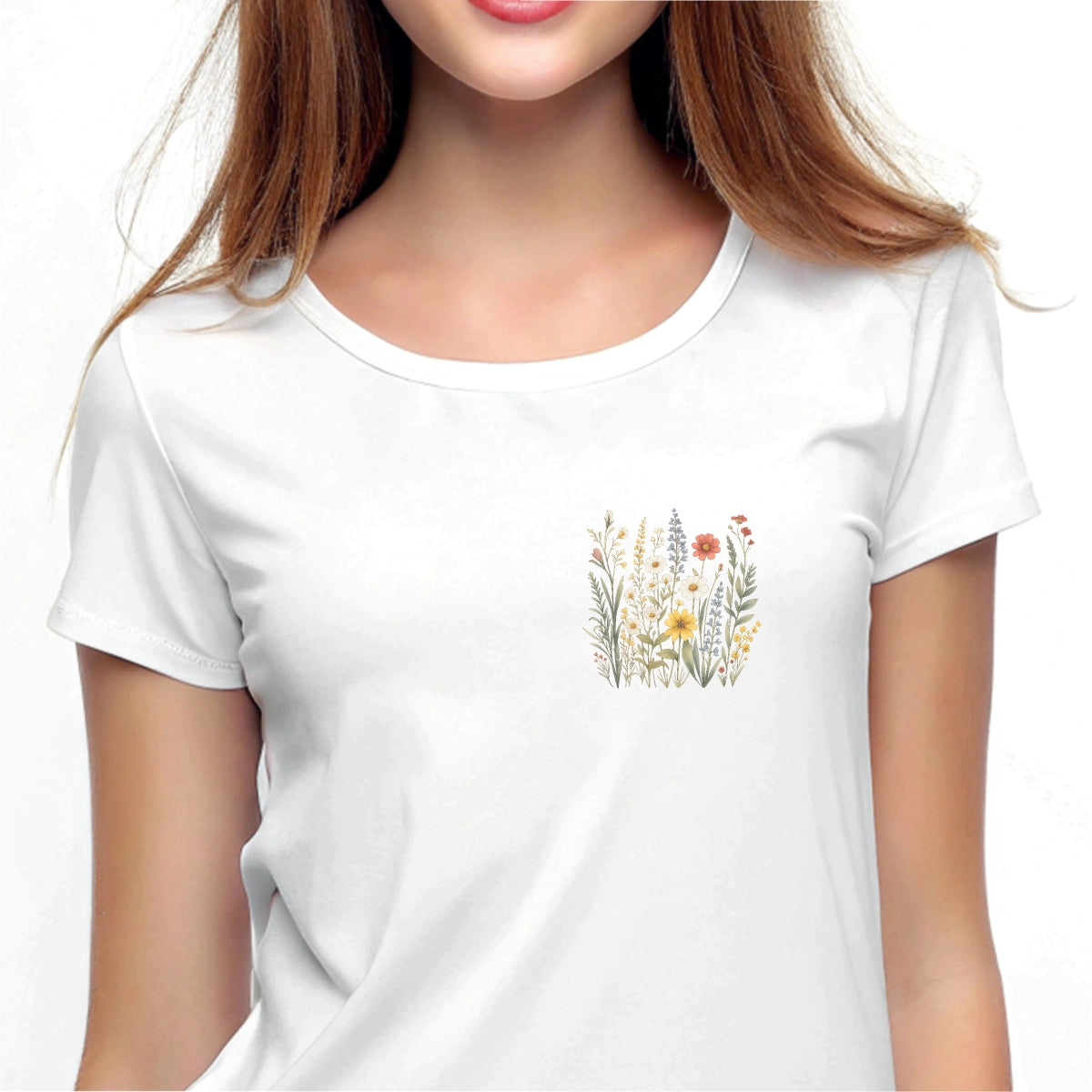 Wildflower DTF Transfer for T-Shirts ， Vintage Botanical Floral Iron-On Decal,  Full Color Waterproof Heat Press Sticker for DIY Shirts, Bags