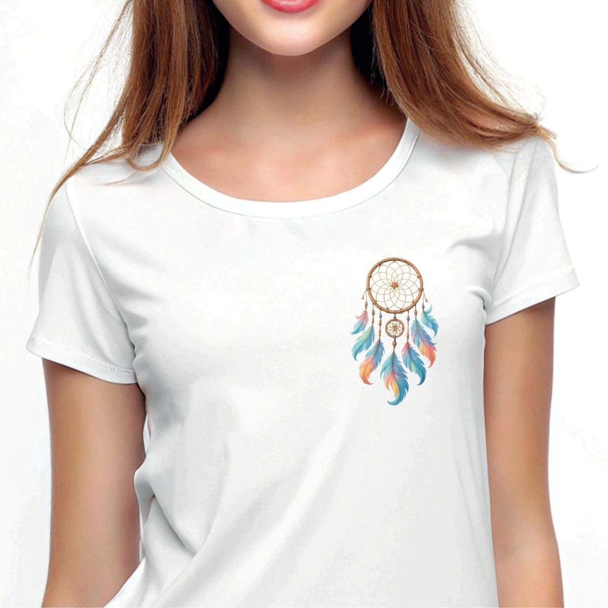 Boho Dreamcatcher DTF Transfer for T-Shirts ，  Vibrant Feather Heat Press Iron-On Patch ， DIY Clothing Decoration ， Watercolor Tribal Printable Decal ， Cute Spiritual Western Style