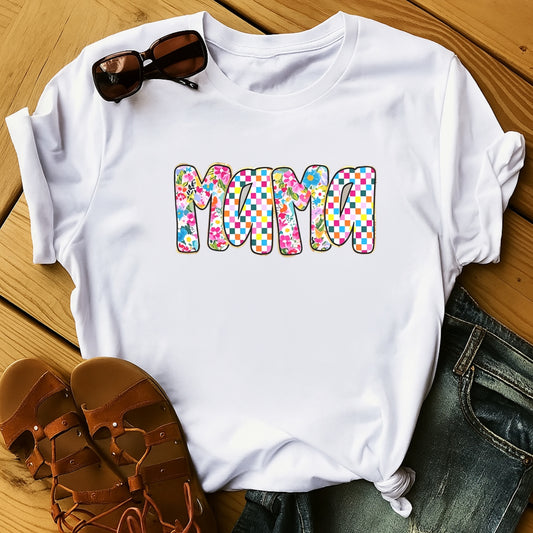 6 PCS Set DTF Heat Transfer Iron On Sticker - Floral, Checkered, Striped & Strawberry Mama Letters - Custom Mothers Day Gift for T-Shirts, Tote Bags, Hats DIY Decoration