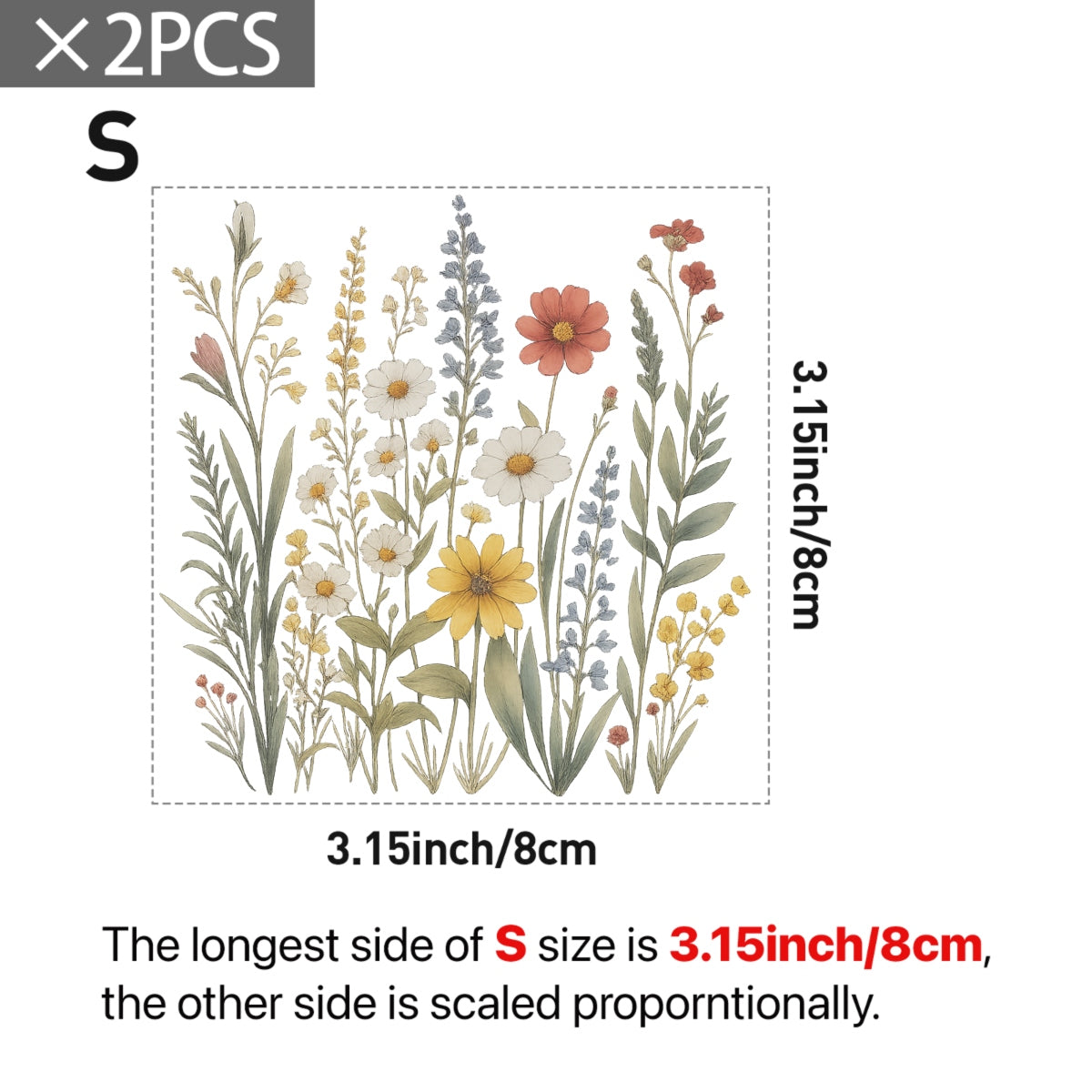 Wildflower DTF Transfer for T-Shirts ， Vintage Botanical Floral Iron-On Decal,  Full Color Waterproof Heat Press Sticker for DIY Shirts, Bags