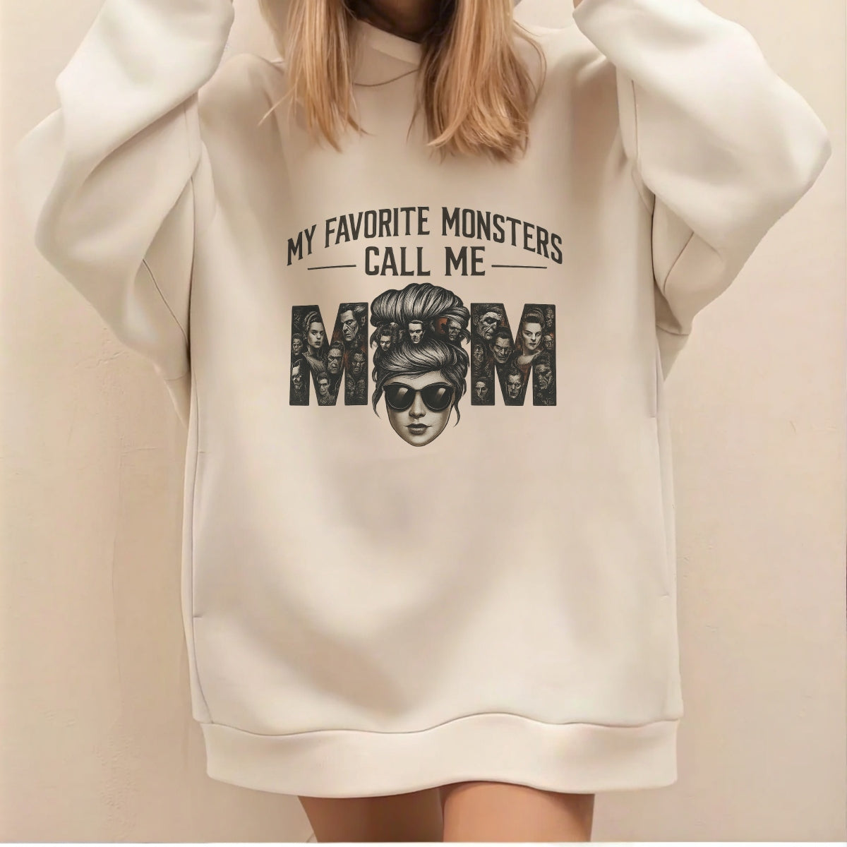 Vintage Monster Mom DTF Transfer，My Favorite Monsters Call Me Mom，Retro Horror Iron-On Heat Transfer for T-Shirts, Halloween, Mother’s Day, DIY Gifts