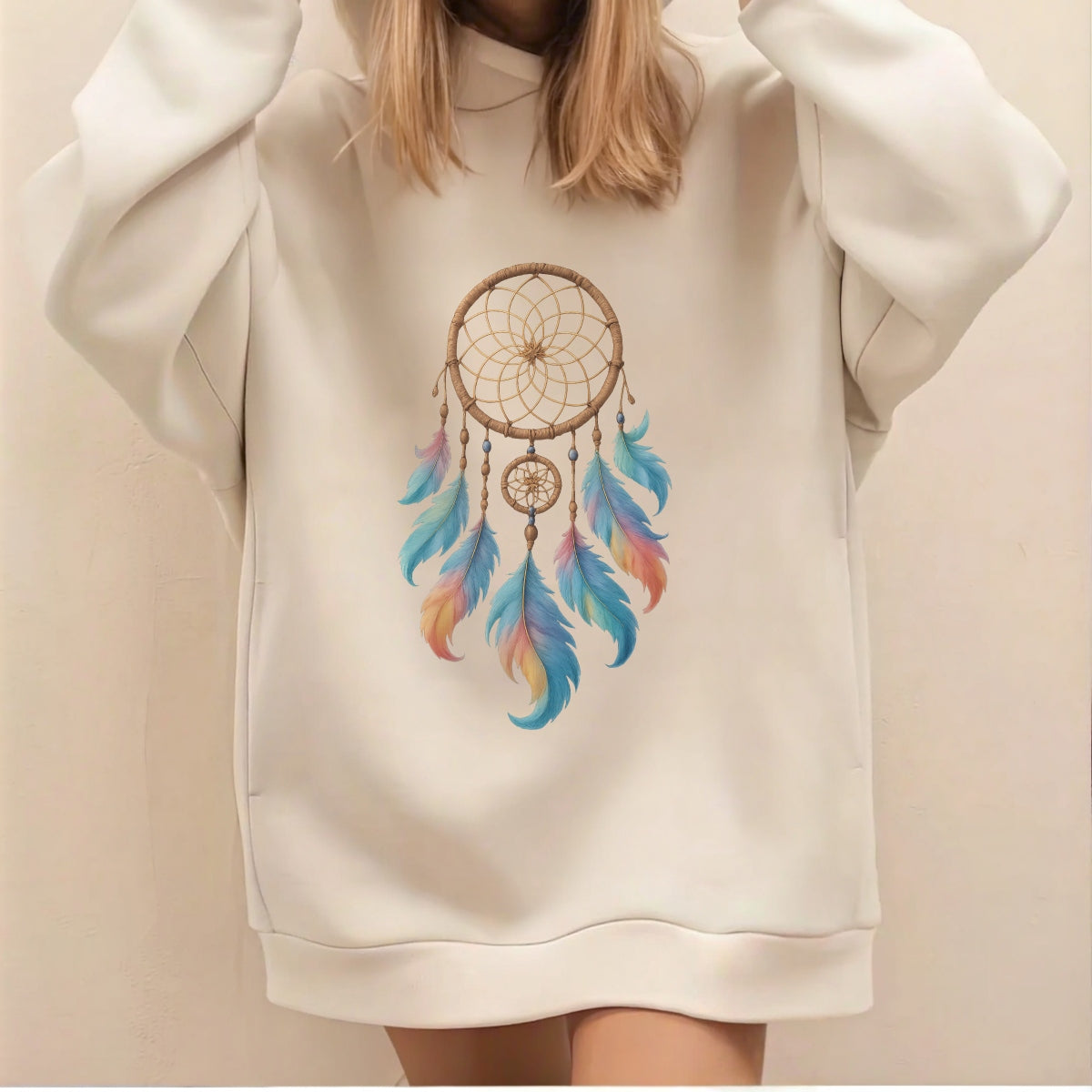 Boho Dreamcatcher DTF Transfer for T-Shirts ，  Vibrant Feather Heat Press Iron-On Patch ， DIY Clothing Decoration ， Watercolor Tribal Printable Decal ， Cute Spiritual Western Style